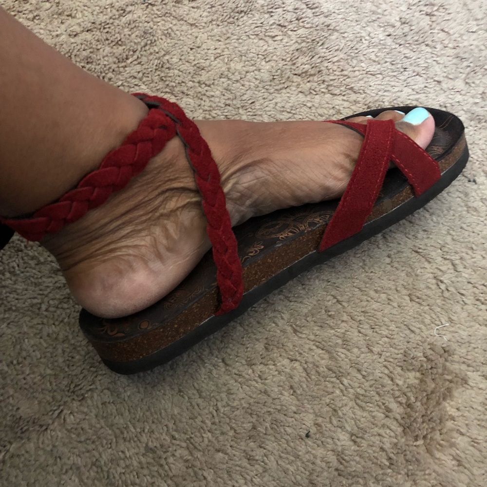 Red Braided Ankle-Strap Women's Sandals